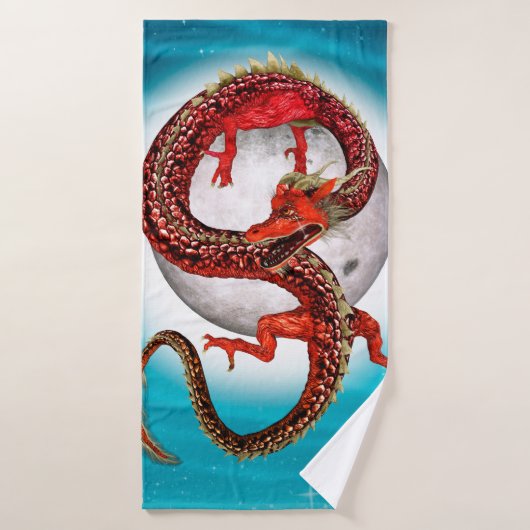 Rode Maan Draak Hemelse Fantasie Kunst Badhanddoek (Badhanddoek)
