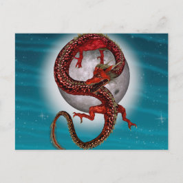 Rode Maan Draak Hemelse Fantasie Kunst Briefkaart