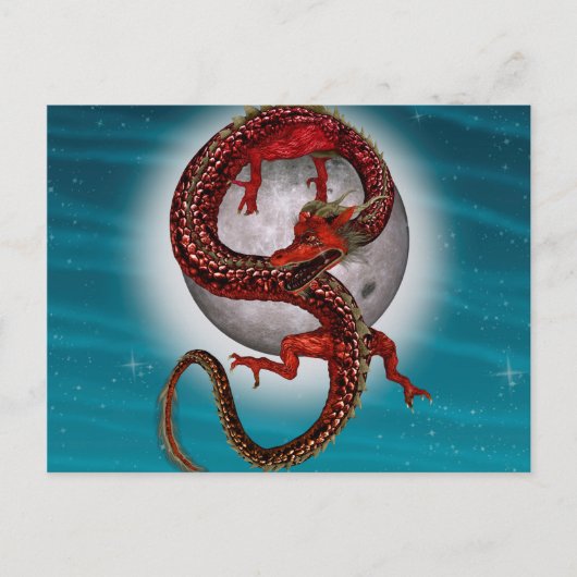 Rode Maan Draak Hemelse Fantasie Kunst Briefkaart (Voorkant)
