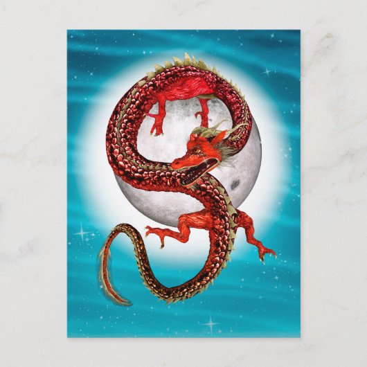 Rode Maan Draak Hemelse Fantasie Kunst Briefkaart (Voorkant)