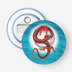 Rode Maan Draak Hemelse Fantasie Kunst Button Flesopener