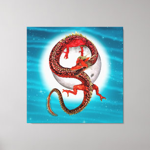 Rode Maan Draak Hemelse Fantasie Kunst Canvas Afdruk