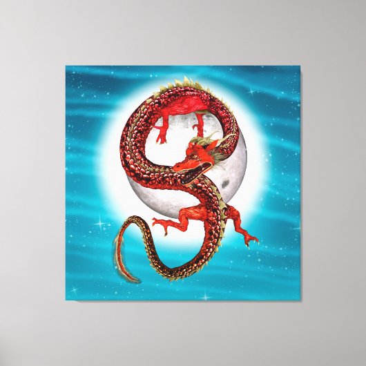 Rode Maan Draak Hemelse Fantasie Kunst Canvas Afdruk (Voorkant)