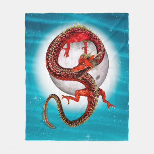 Rode Maan Draak Hemelse Fantasie Kunst Fleece Deken