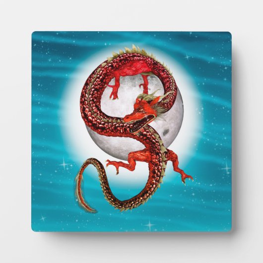 Rode Maan Draak Hemelse Fantasie Kunst Fotoplaat (Voorkant)