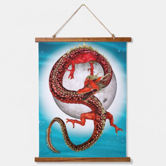 Rode Maan Draak Hemelse Fantasie Kunst Hangend Wandkleed (Voorkant)
