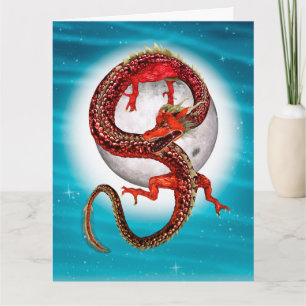 Rode Maan Draak Hemelse Fantasie Kunst Kaart