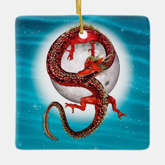 Rode Maan Draak Hemelse Fantasie Kunst Keramisch Ornament (Voorkant)