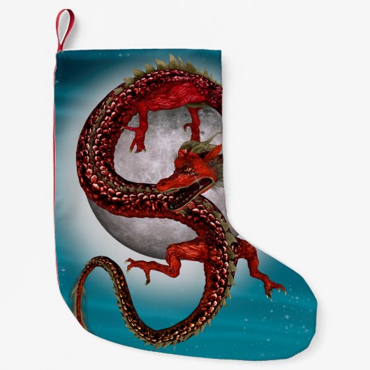 Rode Maan Draak Hemelse Fantasie Kunst Kleine Kerstsok (Voorkant)