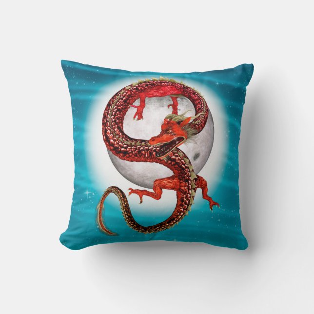Rode Maan Draak Hemelse Fantasie Kunst Kussen (Voorkant)
