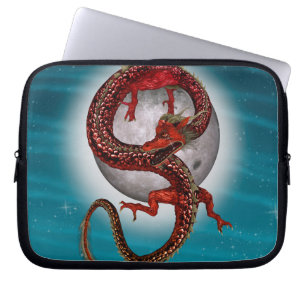 Rode Maan Draak Hemelse Fantasie Kunst Laptop Sleeve