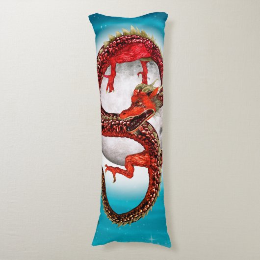 Rode Maan Draak Hemelse Fantasie Kunst Lichaamskussen (Voorkant Verticaal)