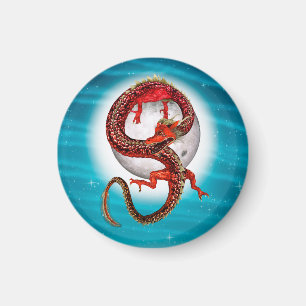 Rode Maan Draak Hemelse Fantasie Kunst Magneet