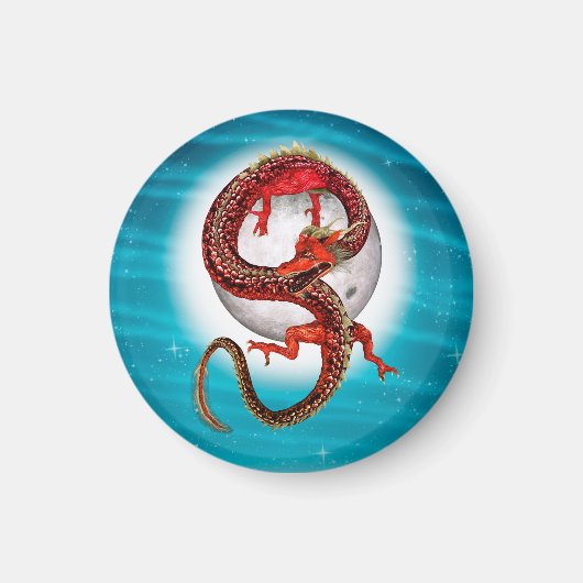 Rode Maan Draak Hemelse Fantasie Kunst Magneet (Voorkant)