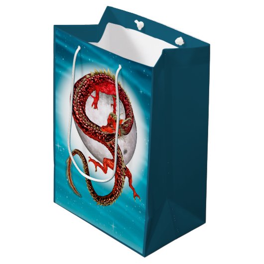 Rode Maan Draak Hemelse Fantasie Kunst Medium Cadeauzakje (Voorkant Gekanteld)