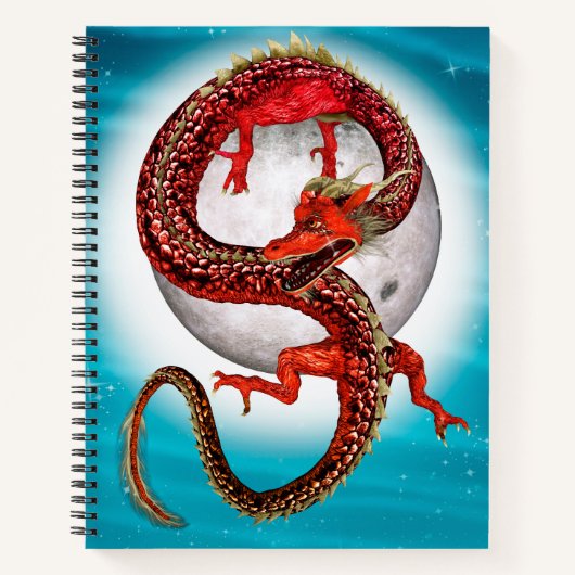 Rode Maan Draak Hemelse Fantasie Kunst Notitieboek (Voorkant)