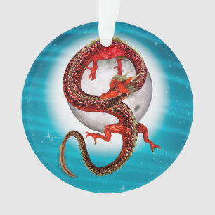Rode Maan Draak Hemelse Fantasie Kunst Ornament