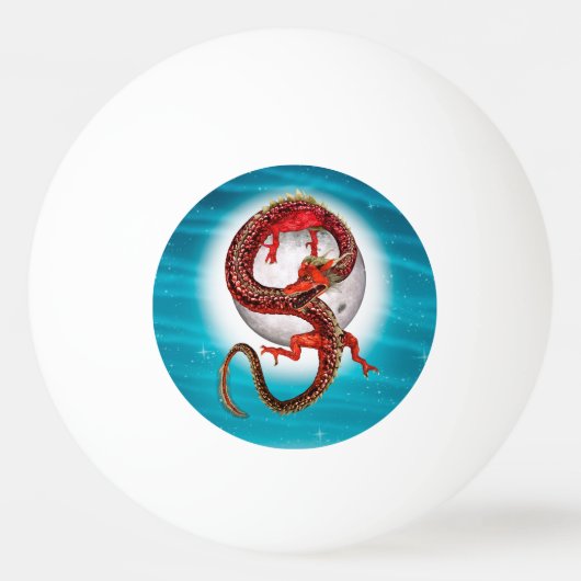 Rode Maan Draak Hemelse Fantasie Kunst Pingpongbal (Voorkant)