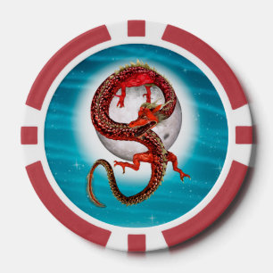 Rode Maan Draak Hemelse Fantasie Kunst Poker Chips