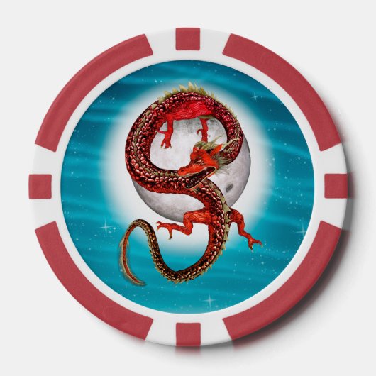 Rode Maan Draak Hemelse Fantasie Kunst Poker Chips (Voorkant)