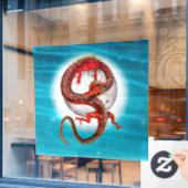 Rode Maan Draak Hemelse Fantasie Kunst Raamsticker (Cafe Raam)
