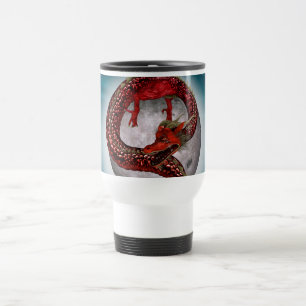 Rode Maan Draak Hemelse Fantasie Kunst Reisbeker