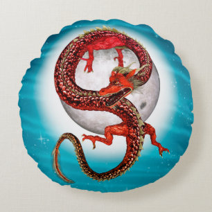 Rode Maan Draak Hemelse Fantasie Kunst Rond Kussen