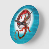 Rode Maan Draak Hemelse Fantasie Kunst Ronde Klok (Hoek)
