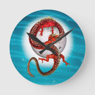 Rode Maan Draak Hemelse Fantasie Kunst Ronde Klok