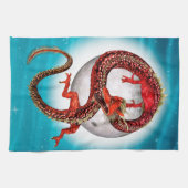 Rode Maan Draak Hemelse Fantasie Kunst Theedoek (Horizontaal)
