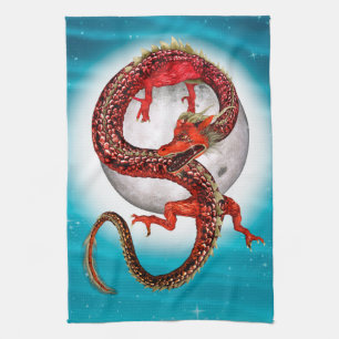 Rode Maan Draak Hemelse Fantasie Kunst Theedoek