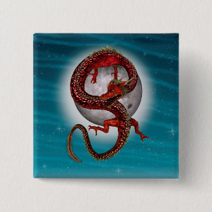 Rode Maan Draak Hemelse Fantasie Kunst Vierkante Button 5,1 Cm