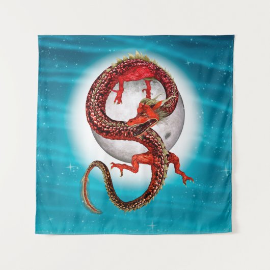 Rode Maan Draak Hemelse Fantasie Kunst Wandkleed (Voorkant)