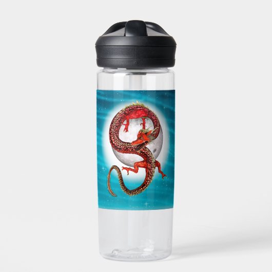 Rode Maan Draak Hemelse Fantasie Kunst Waterfles (Voorkant)