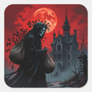 Rode Maan Halloween Vierkante Sticker