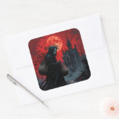 Rode Maan Halloween Vierkante Sticker (Envelop)