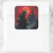 Rode Maan Halloween Vierkante Sticker (Tas)