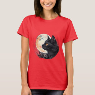 Rode Maan met Cat Artistic T-Shirt Design