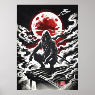 Rode Maan Shinobi - Japanse Anime Tattoo Ninja Kun Poster