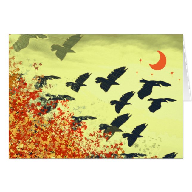 Rode maan stijgende vogels vliegen (Voorkant Horizontaal)