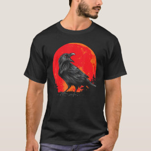 Rode Maan Zwart Kraai Gotisch Dier Vogel Spooky Fo T-shirt