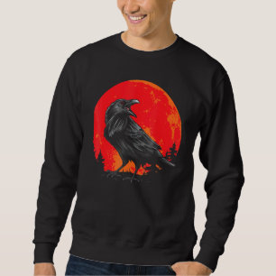 Rode Maan Zwart Kraai Gotisch Dier Vogel Spooky Fo Trui