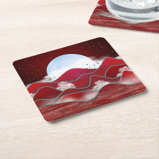 Rode Maanopkomst Kartonnen Onderzetters (Schuin)