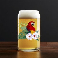 Rode Macaw Papegaai Tropische Witte Hibiscus Bloem