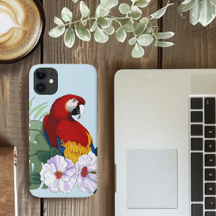 Rode Macaw Papegaai Tropische Witte Hibiscus Bloem Case-Mate iPhone Case