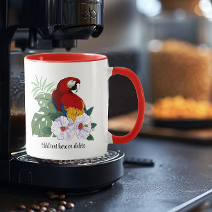 Rode Macaw Papegaai Tropische Witte Hibiscus Bloem Mok