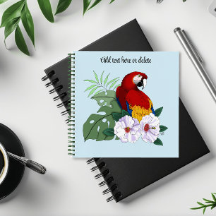 Rode Macaw Papegaai Tropische Witte Hibiscus Bloem Notitieboek