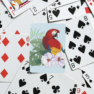 Rode Macaw Papegaai Tropische Witte Hibiscus Bloem Pokerkaarten