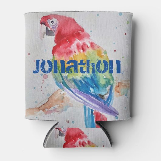 Rode Macaw papegaai Vogel Aquarel Art Design Can C Blikjeskoeler (Voorkant)