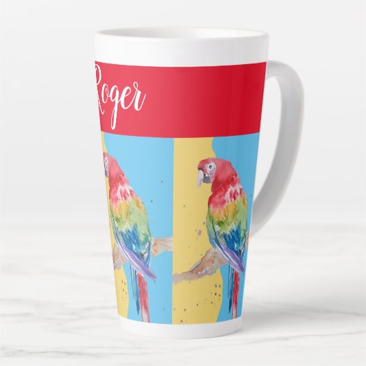 Rode Macaw Parrot Mannen naam KunstMok schilderen Latte Mok (Rechterhoek)